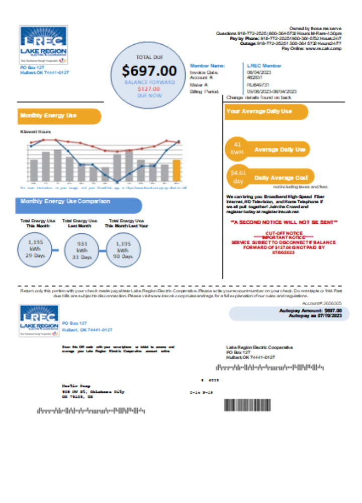 Lake Region Electric Cooperative utility business bill,  SCR PSD template